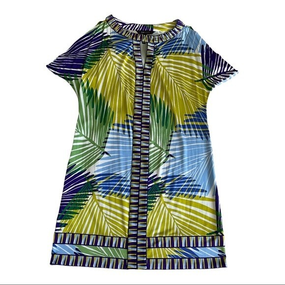 BCBGmaxazria Stretch Jersey Mini Dress Tropical Palm Print XS Travel Vacation - Picture 1 of 6